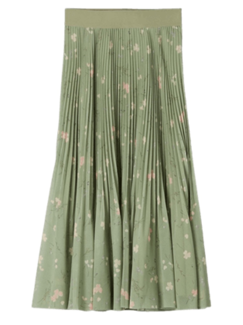 Wilfred by Aritzia Twirl Pleated Floral Midi Skirt Sage Green XS